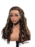 Brown with Blonde highlights bouncy human hair wig by Aunty Cherish | Pre - stretched Braiding Hair Extensions Australia