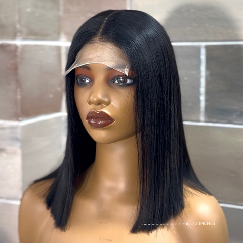 12" 5x5  Natural Black Bone Straight Wig