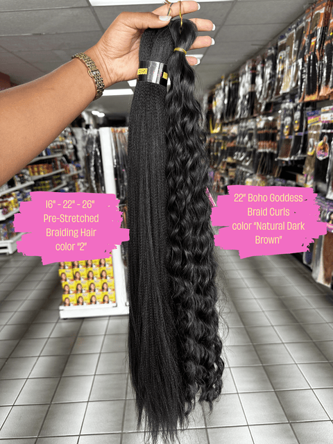 22” Boho Goddess Braid Curls - Deep Wave Synthetic 100g (Natural Dark Brown) by Aunty Cherish | Pre - stretched Braiding Hair Extensions Australia