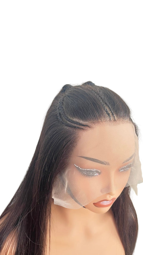 Natural Black Silky straight Human hair wig by Aunty Cherish | Pre - stretched Braiding Hair Extensions Australia