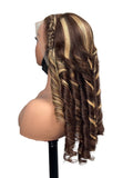 Brown with Blonde highlights bouncy human hair wig by Aunty Cherish | Pre - stretched Braiding Hair Extensions Australia