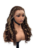 Brown with Blonde highlights bouncy human hair wig by Aunty Cherish | Pre - stretched Braiding Hair Extensions Australia