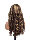 Brown with Blonde highlights bouncy human hair wig by Aunty Cherish | Pre - stretched Braiding Hair Extensions Australia