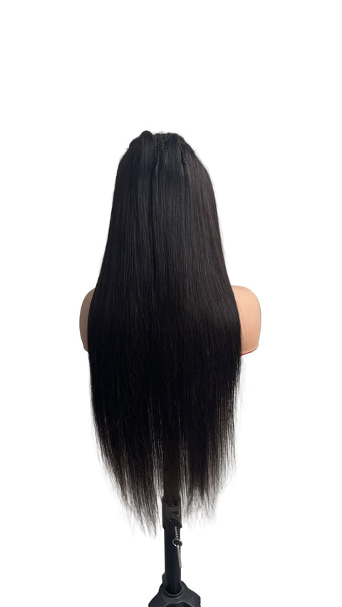 Natural Black Silky straight Human hair wig by Aunty Cherish | Pre - stretched Braiding Hair Extensions Australia