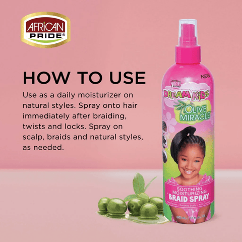 Dream Kids Olive Miracle Soothing Moisturizing Braid Spray (355mL / 12oz) by Aunty Cherish | Pre - stretched Braiding Hair Extensions Australia