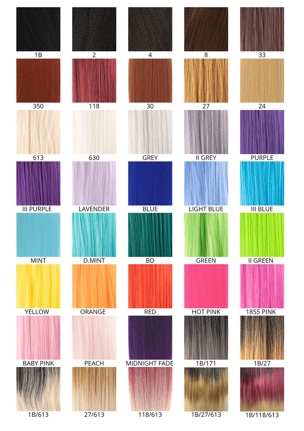 Aunty Cherish solid colour range, naturals through brights and ombrés